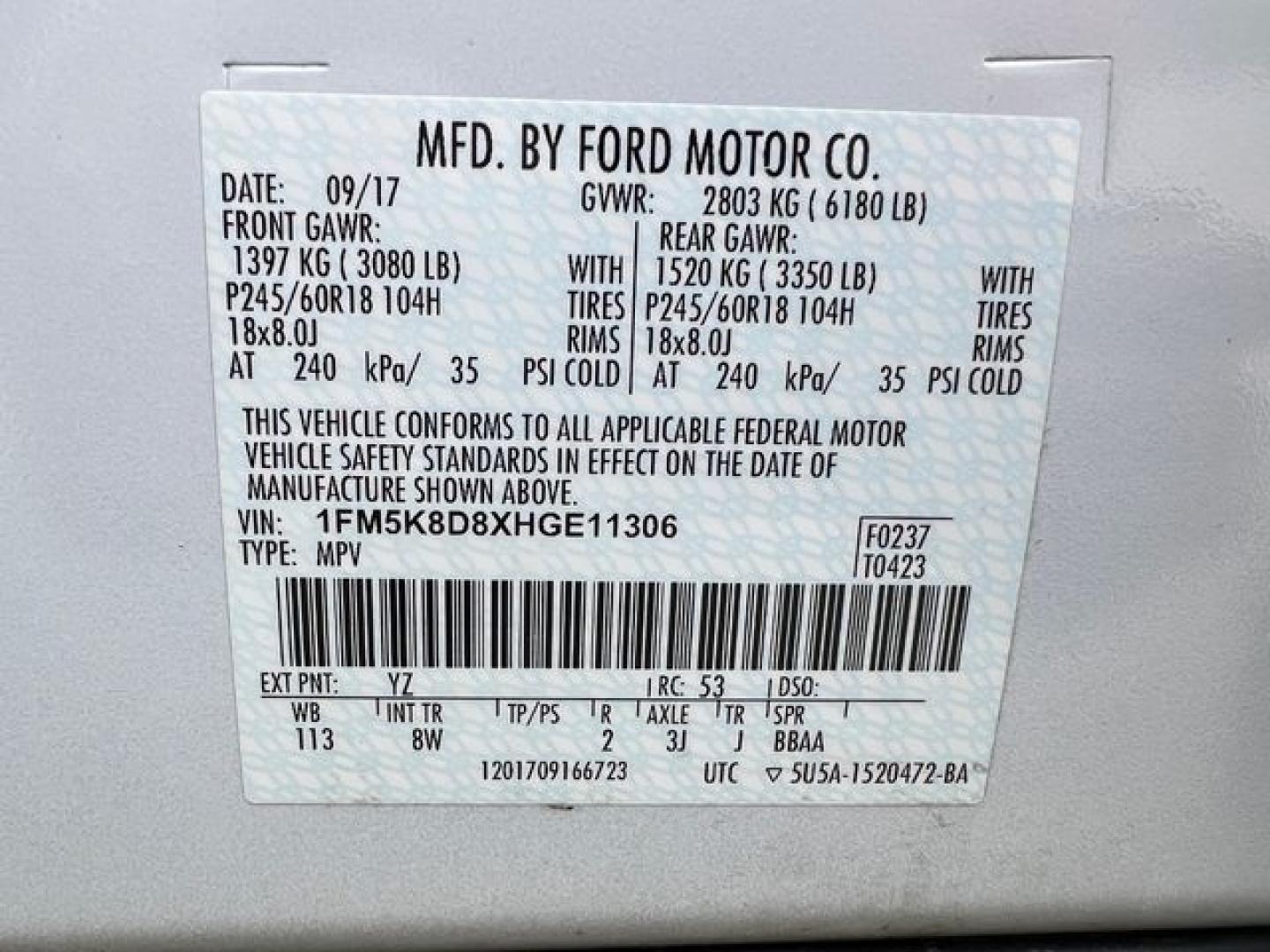 2017 WHITE /Black Cloth FORD EXPLORER XLT (1FM5K8D8XHG) with an 3.5L engine, Automatic transmission, located at 11170 Summerlin Square Dr., Fort Myers Beach, FL, 33931, (239) 999-7777, 26.493546, -81.941628 - 1 Owner No Damage No Accident Carfax 3rd Row - Photo#54