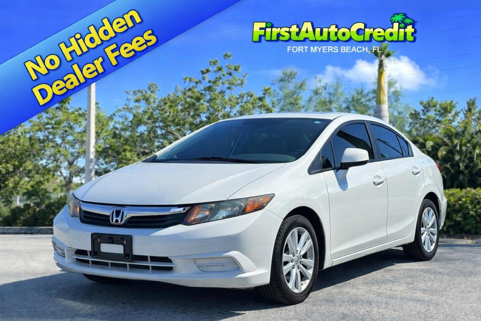 2012 WHITE /Cloth Honda Civic EX Sedan 5-Speed AT (2HGFB2F80CH) with an 1.8L L4 SOHC 16V engine, 5-Speed Automatic transmission, located at 11170 Summerlin Square Dr., Fort Myers Beach, FL, 33931, (239) 999-7777, 26.493546, -81.941628 - Photo#0