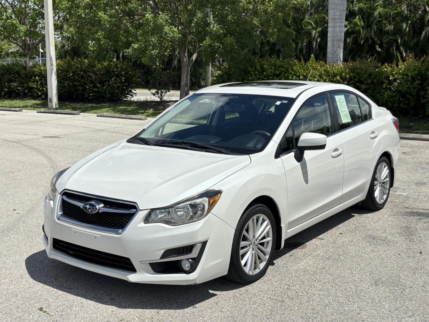 2015 WHITE /CHARCOAL Subaru Impreza 2.0i Premium PZEV 4-Door (JF1GJAK61FH) with an 2.0L H4 DOHC 16V engine, Continuously Variable Transmission transmission, located at 11170 Summerlin Square Dr., Fort Myers Beach, FL, 33931, (239) 999-7777, 26.493546, -81.941628 - Photo#0