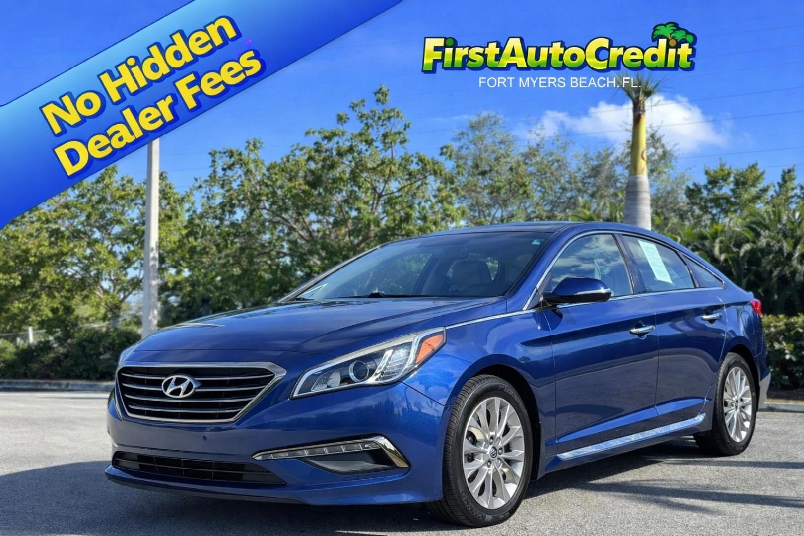 2015 BLUE /LIGHT GRAY LEATHER Hyundai Sonata Sport Limited Sport (5NPE34AF3FH) with an 2.4L L4 DOHC 16V engine, 6-Speed Automatic transmission, located at 11170 Summerlin Square Dr., Fort Myers Beach, FL, 33931, (239) 999-7777, 26.493546, -81.941628 - Photo#0