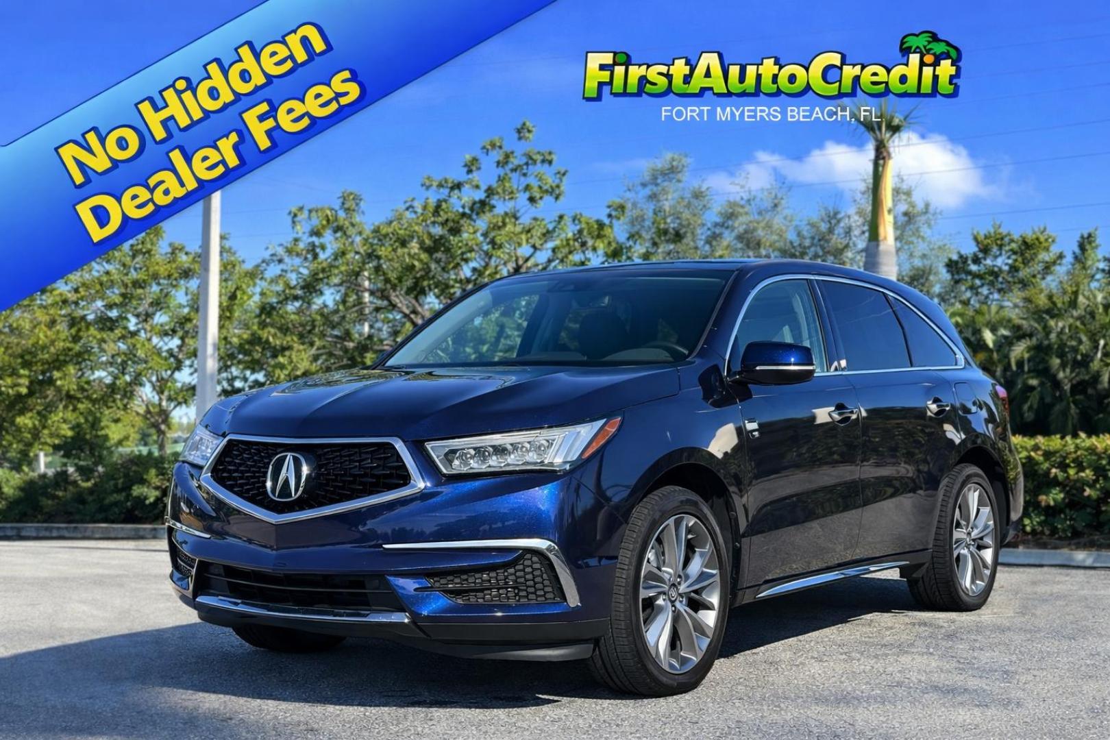 2019 BLUE /LIGHT GRAY LEATHER Acura MDX 9-Spd AT w/Tech Package (5J8YD3H56KL) with an 3.5L V6 SOHC 24V engine, 9A transmission, located at 11170 Summerlin Square Dr., Fort Myers Beach, FL, 33931, (239) 999-7777, 26.493546, -81.941628 - Photo#0