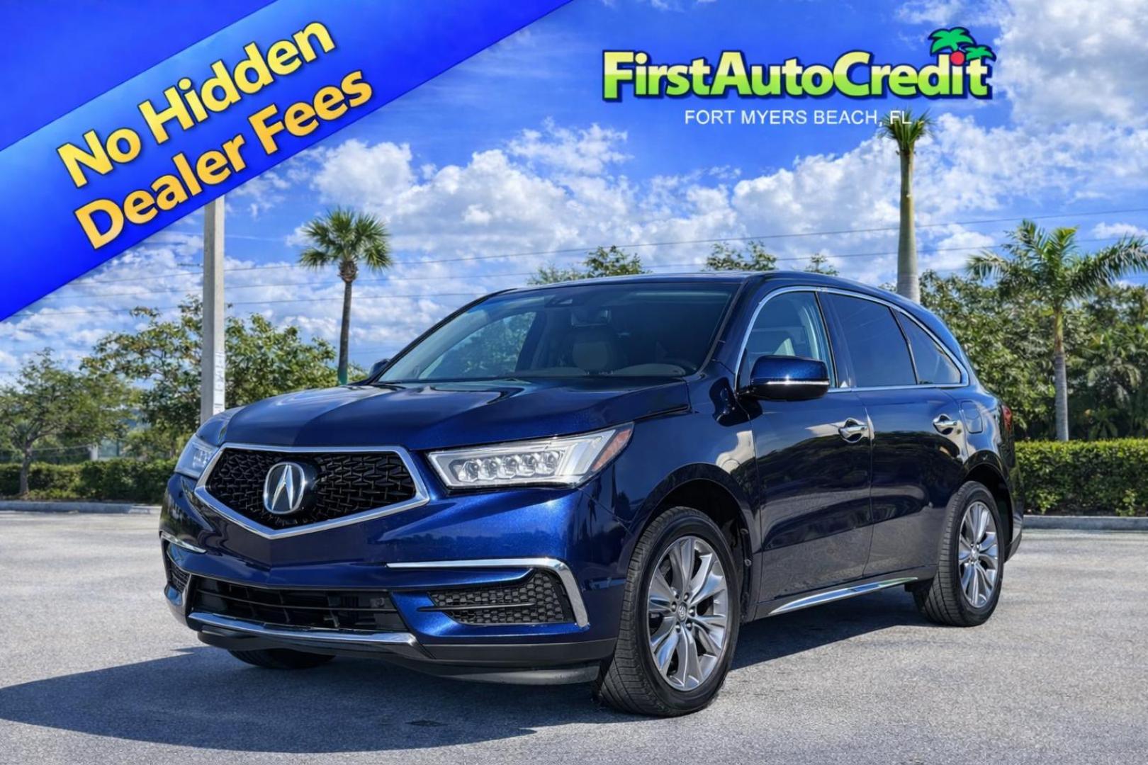 2019 BLUE /LIGHT GRAY LEATHER Acura MDX 9-Spd AT w/Tech Package (5J8YD3H56KL) with an 3.5L V6 SOHC 24V engine, 9A transmission, located at 11170 Summerlin Square Dr., Fort Myers Beach, FL, 33931, (239) 999-7777, 26.493546, -81.941628 - Photo#0