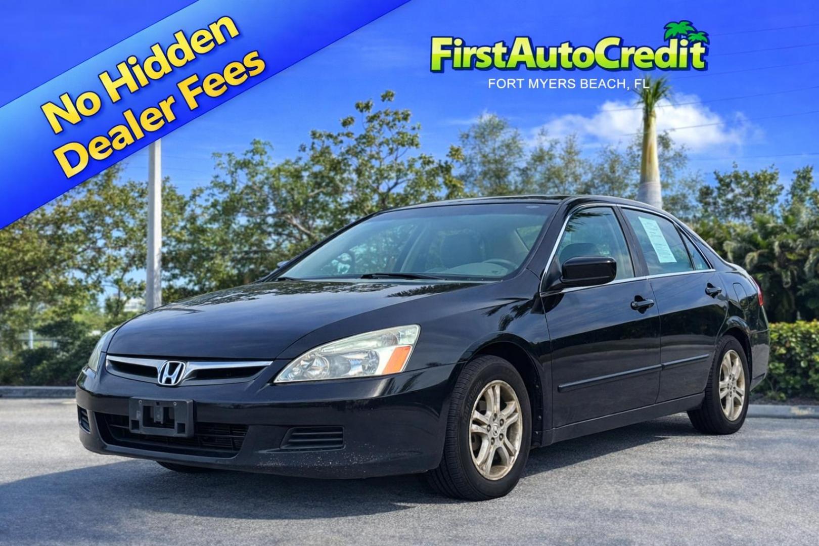 2007 BLACK /BEIGE LEATHER Honda Accord EX-L Sedan AT (1HGCM56807A) with an 2.4L L4 DOHC 16V engine, 5-Speed Automatic Overdrive transmission, located at 11170 Summerlin Square Dr., Fort Myers Beach, FL, 33931, (239) 999-7777, 26.493546, -81.941628 - Cash Only - Photo#0