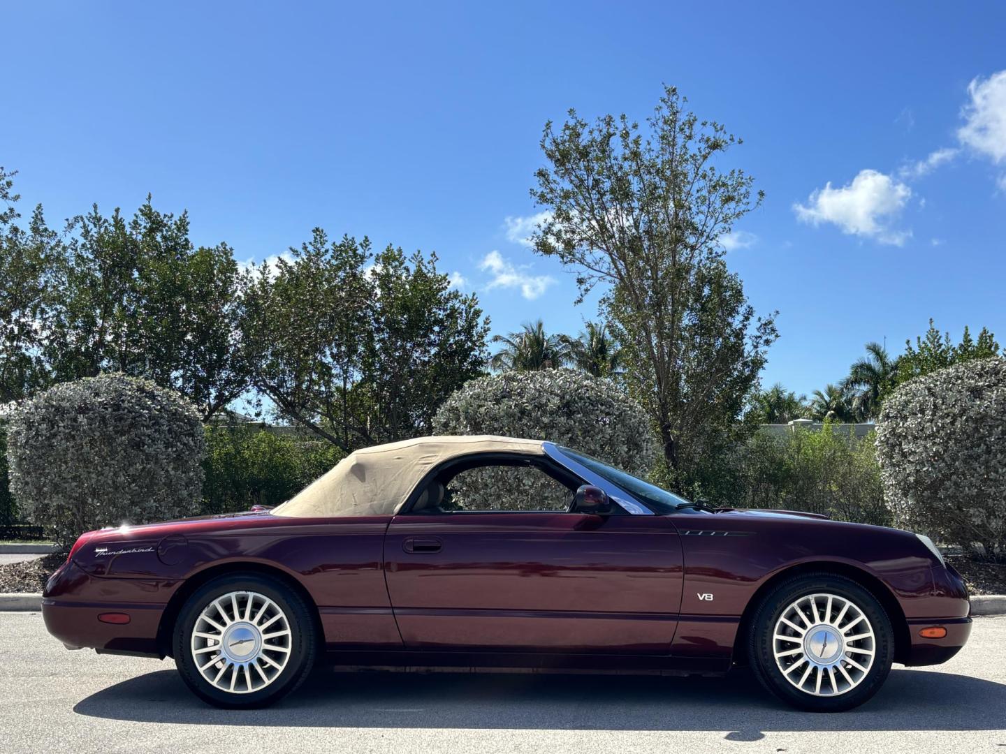 2004 MAROON /BEIGE LEATHER Ford Thunderbird Deluxe (1FAHP60A04Y) with an 3.9L V8 DOHC 32V engine, 5-Speed Automatic Overdrive transmission, located at 11170 Summerlin Square Dr., Fort Myers Beach, FL, 33931, (239) 999-7777, 26.493546, -81.941628 - Photo#14