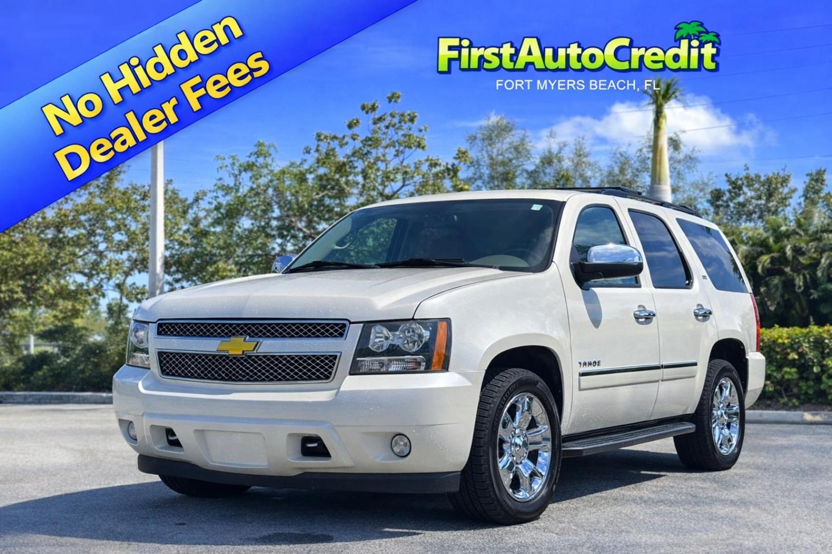 2013 WHITE /BEIGE LEATHER Chevrolet Tahoe LTZ 4WD (1GNSKCE05DR) with an 5.3L V8 OHV 16V FFV engine, 6-Speed Automatic transmission, located at 11170 Summerlin Square Dr., Fort Myers Beach, FL, 33931, (239) 999-7777, 26.493546, -81.941628 - Photo#0